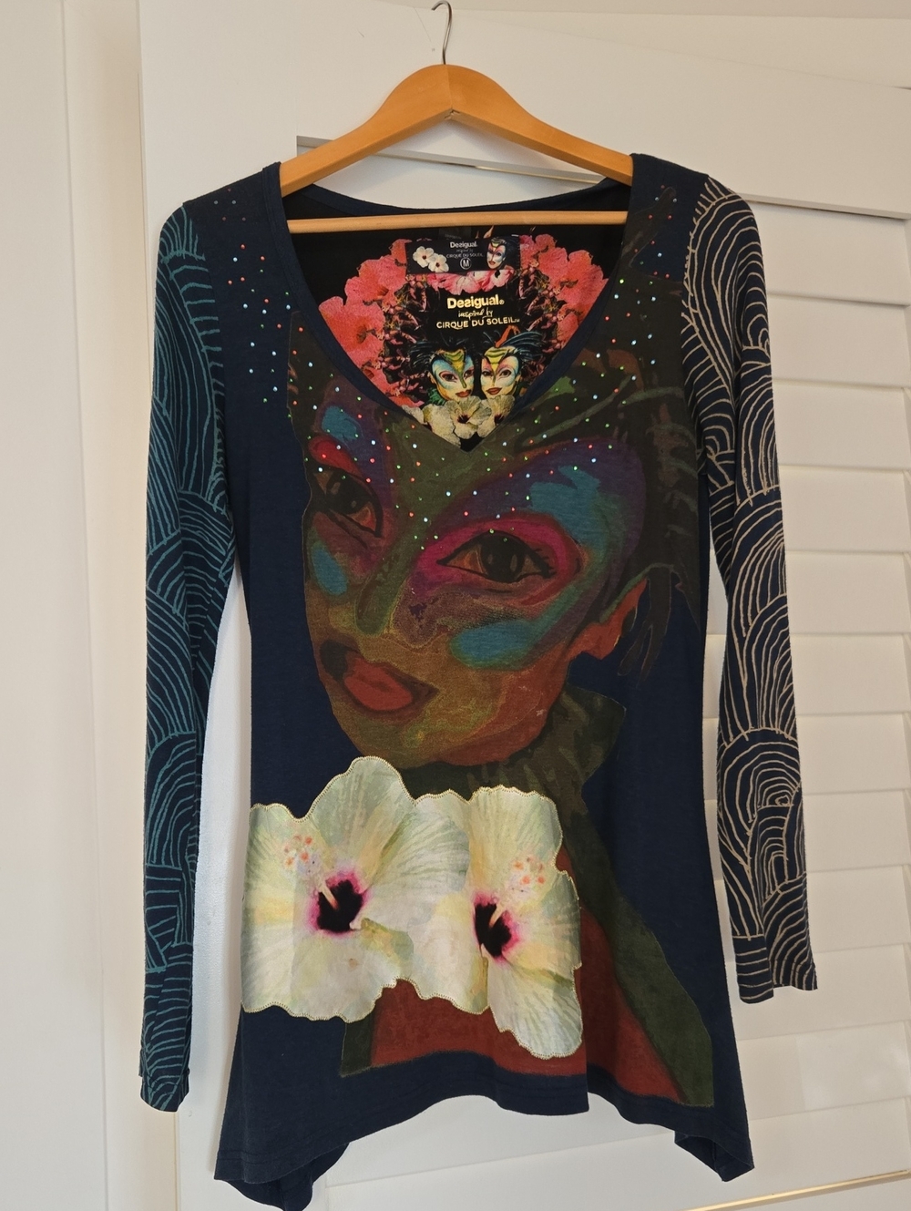 Desigual Women's Navy Multicolor Long Sleeve Top Inspired By Cirque Du Soleil